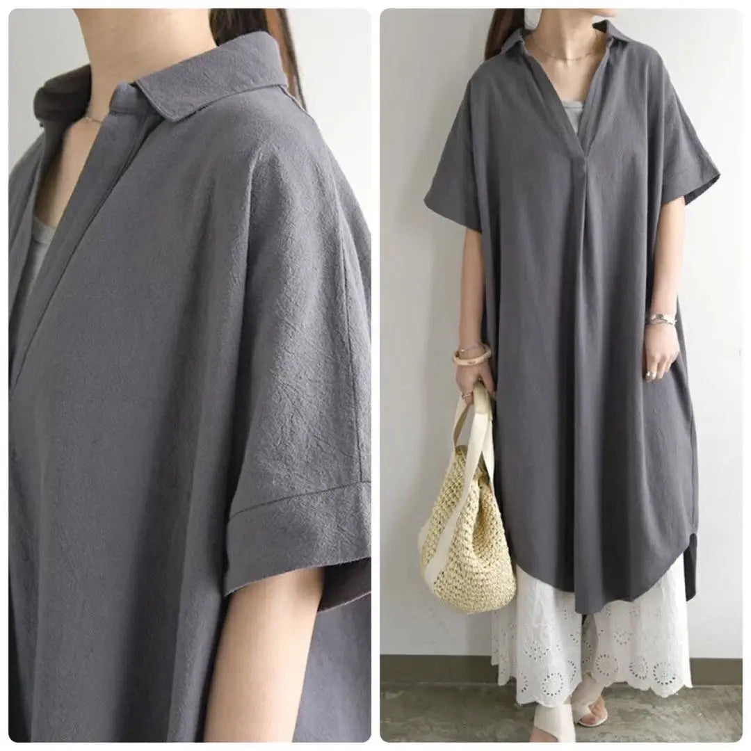 Shirt dress, summer, spring, long, short sleeves, cotton, body cover, cotton, elegant, casual look