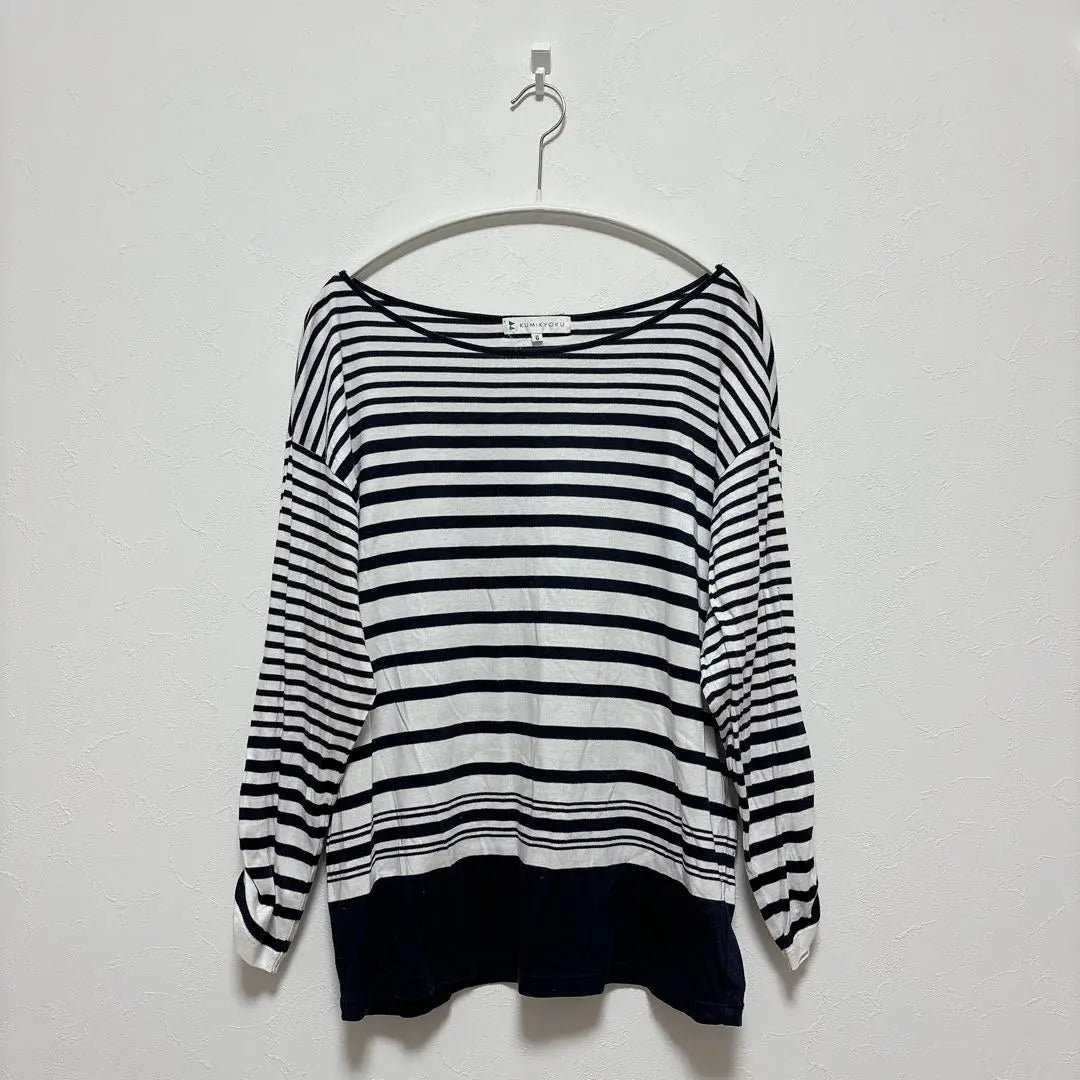 Kumikyoku top, crew neck, thin, striped, casual, large size | クミキョク トップス クルーネック 薄手 ボーダー カジュアル 大きいサイズ