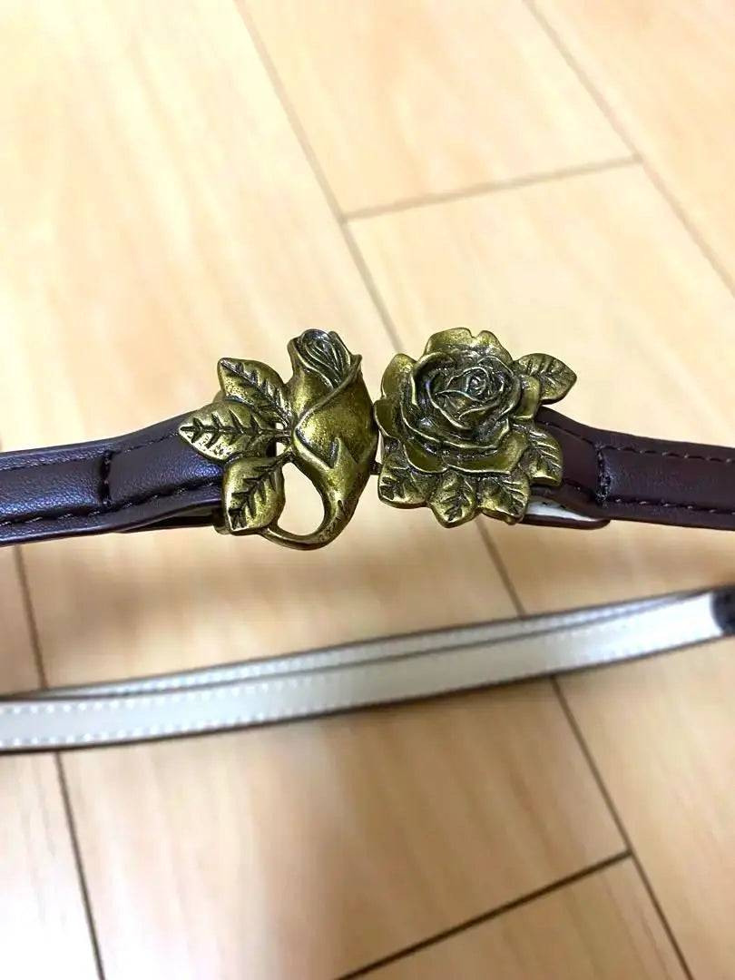 axesfam belt brown leather gold flower