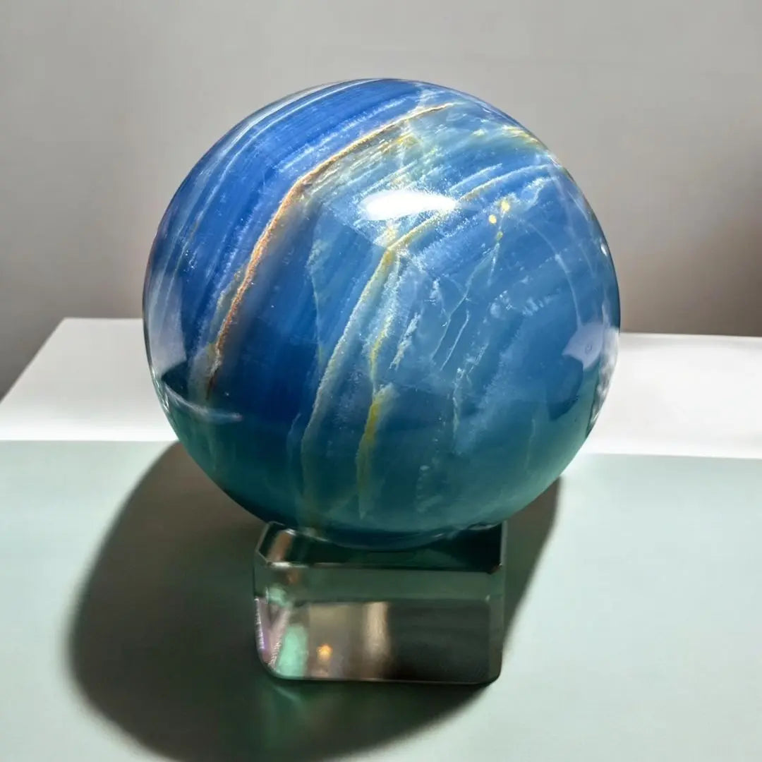 [Nuevo] Gran esfera de ónix azul con un hermoso color azul | 【新品】青が綺麗な大きめブルーのオニキススフィア