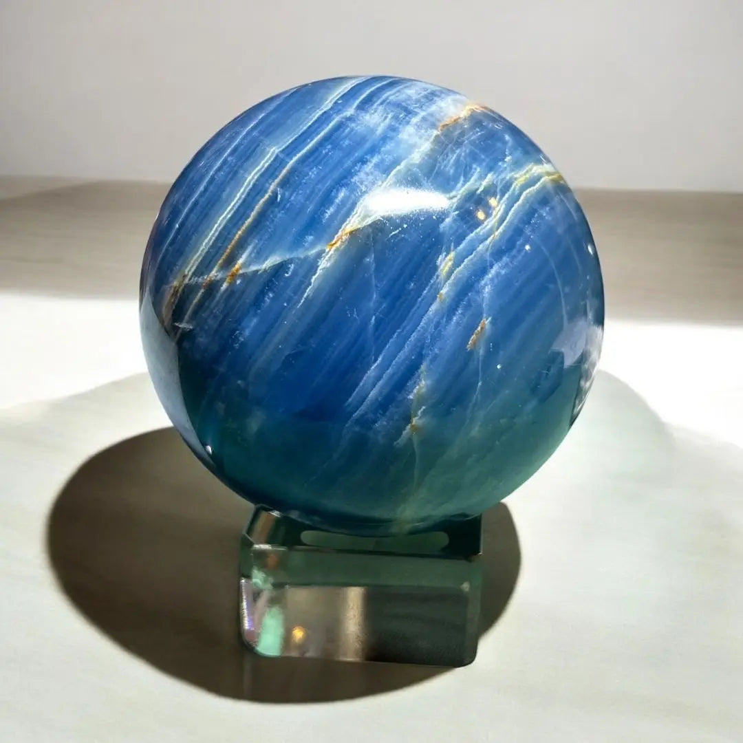 [Nuevo] Gran esfera de ónix azul con un hermoso color azul | 【新品】青が綺麗な大きめブルーのオニキススフィア