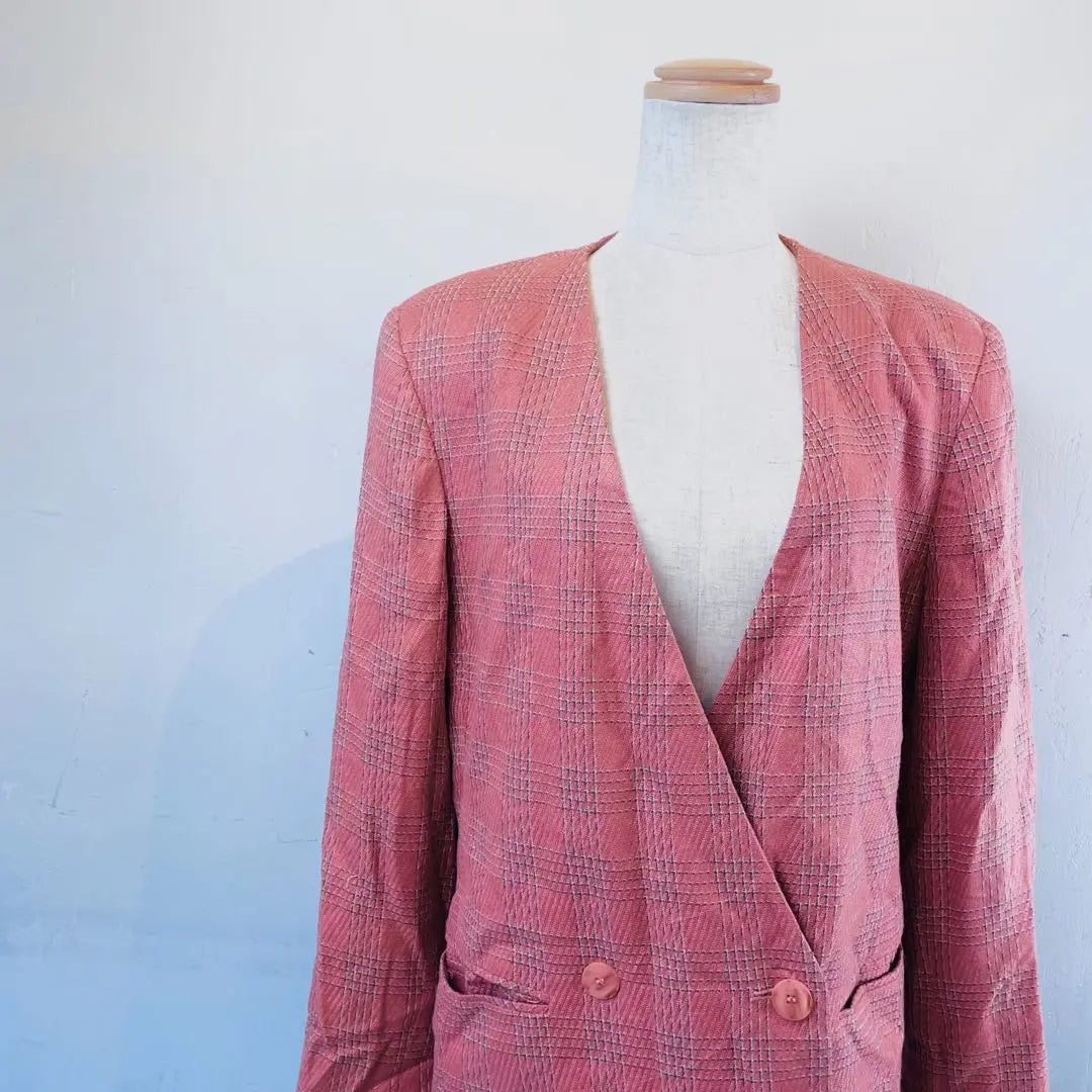 Beautiful condition Josue Bank jacket, checkered pattern, no collar, pink [484]