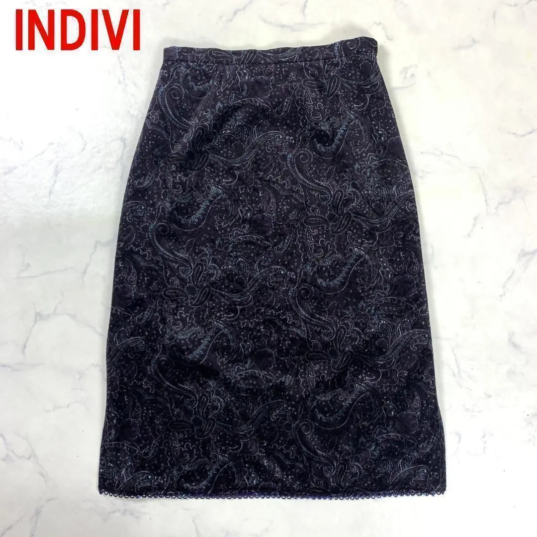 A2465 Indivi Tight Skirt Dark Purple Pasley 38