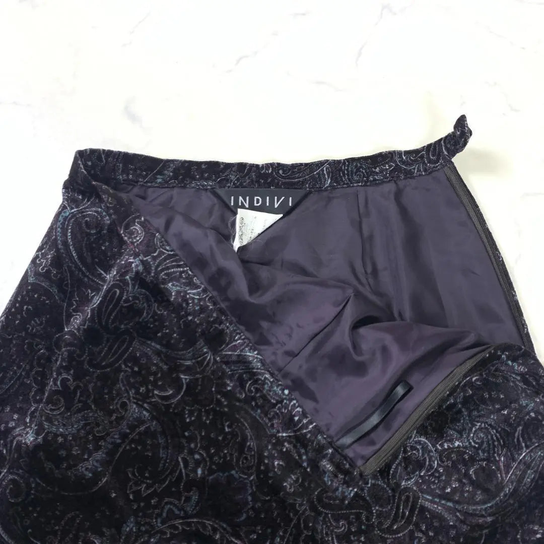 A2465 Indivi Tight Skirt Dark Purple Pasley 38