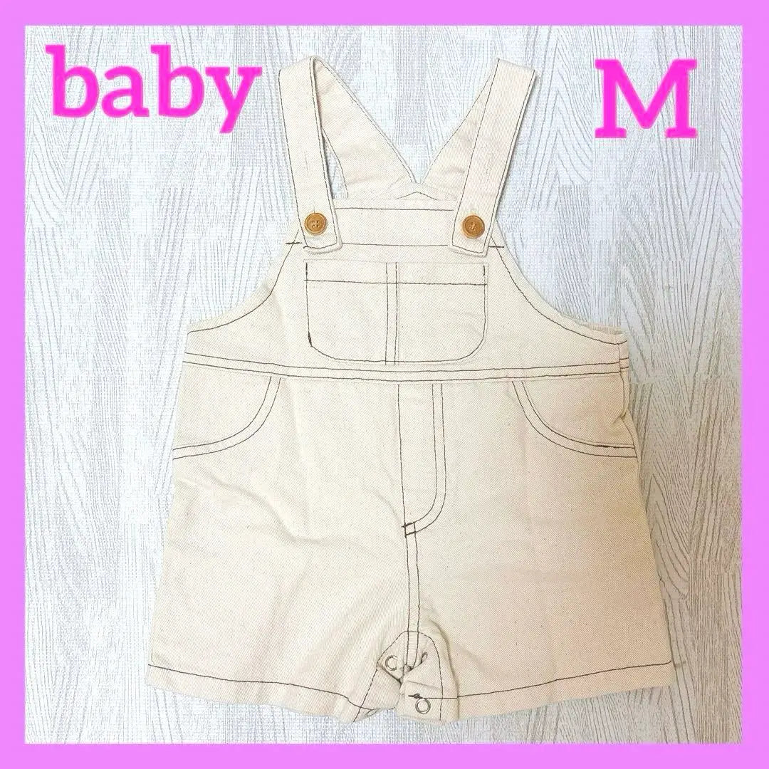 Korea Baby Denim Overalls Romper White Natural Shoulder Thread Adjustment M