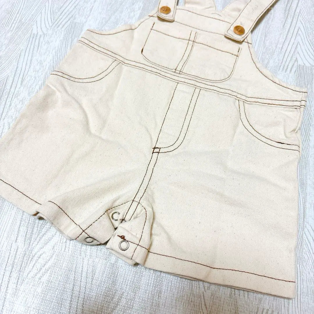 Korea Baby Denim Overalls Romper White Natural Shoulder Thread Adjustment M