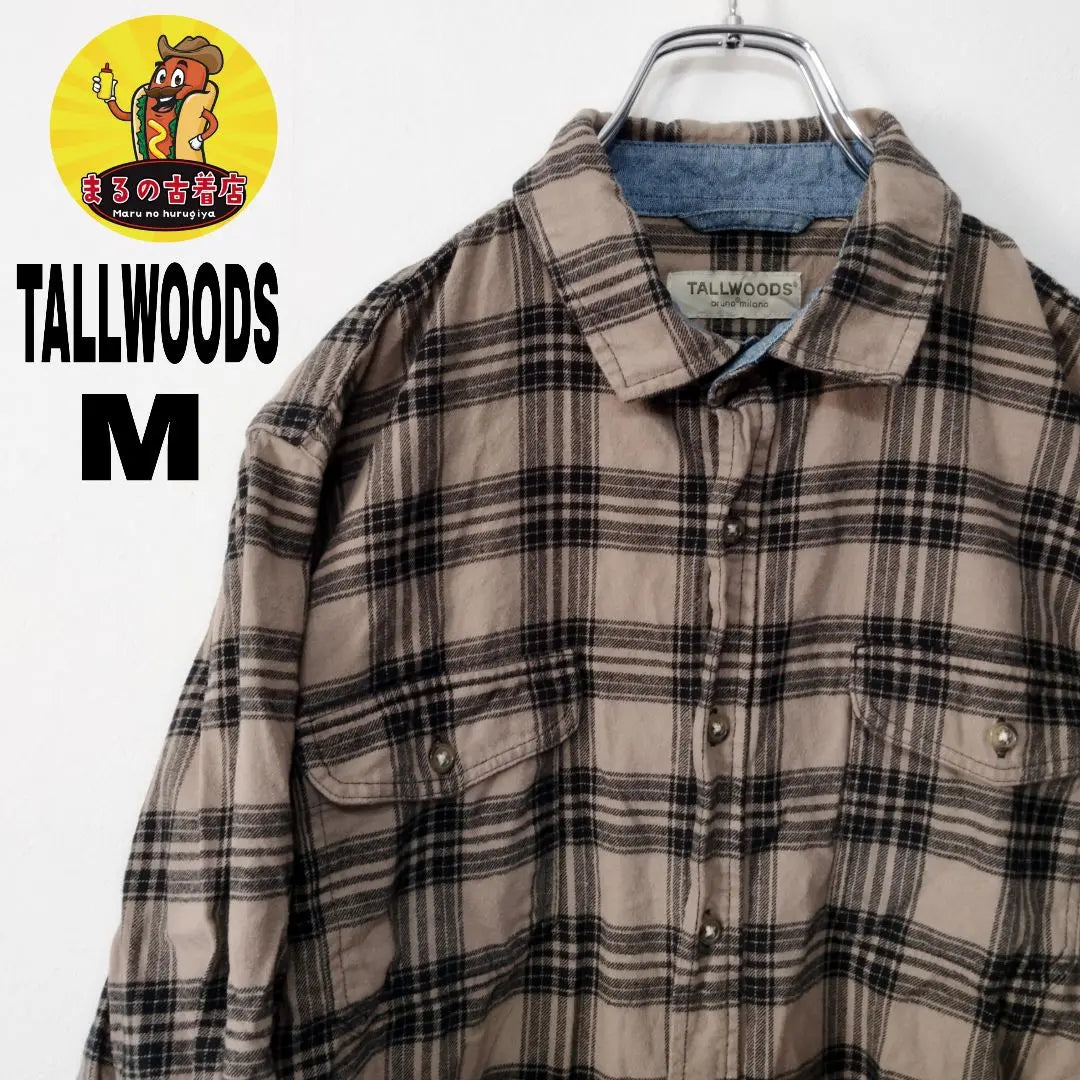 USA vintage clothing TALL WOODS flannel shirt M brown black check