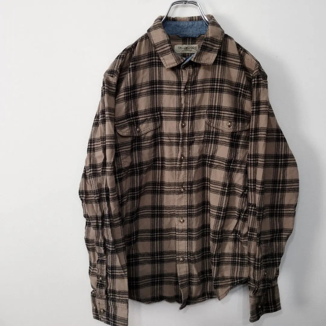 USA vintage clothing TALL WOODS flannel shirt M brown black check