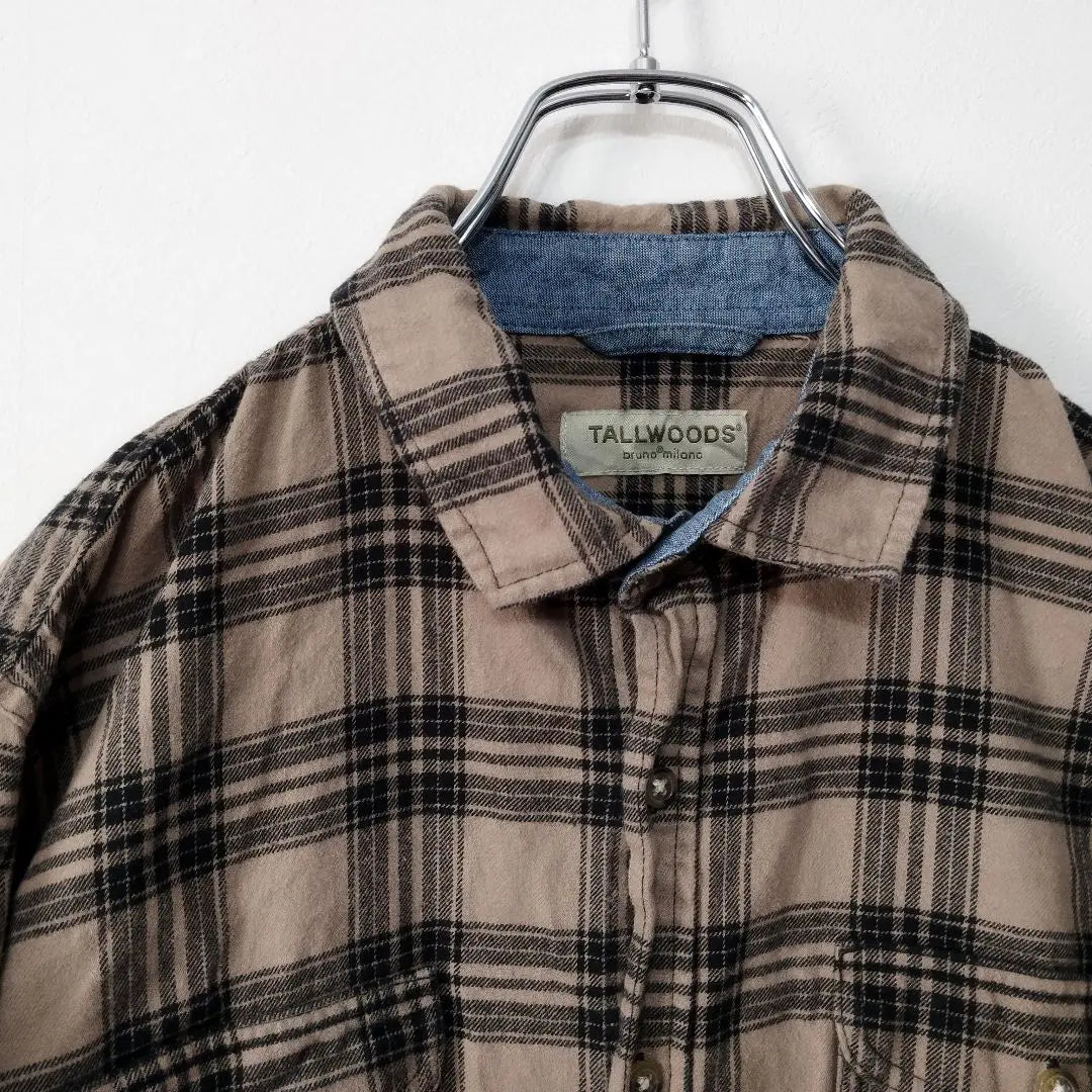 USA vintage clothing TALL WOODS flannel shirt M brown black check