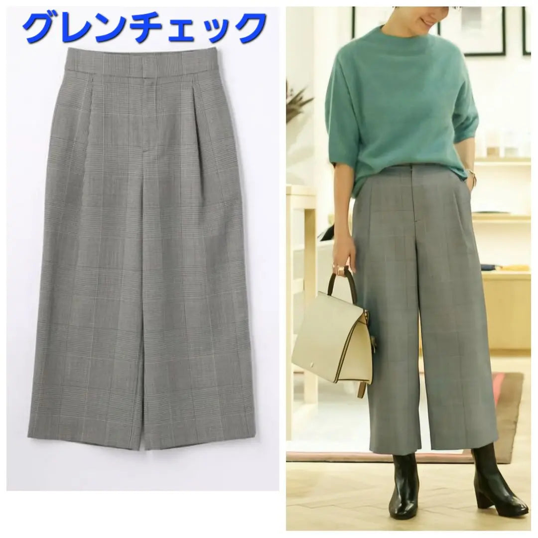 ☆BALLSEY Polyester Wool Calze Wide Cropped Pants 32 Check