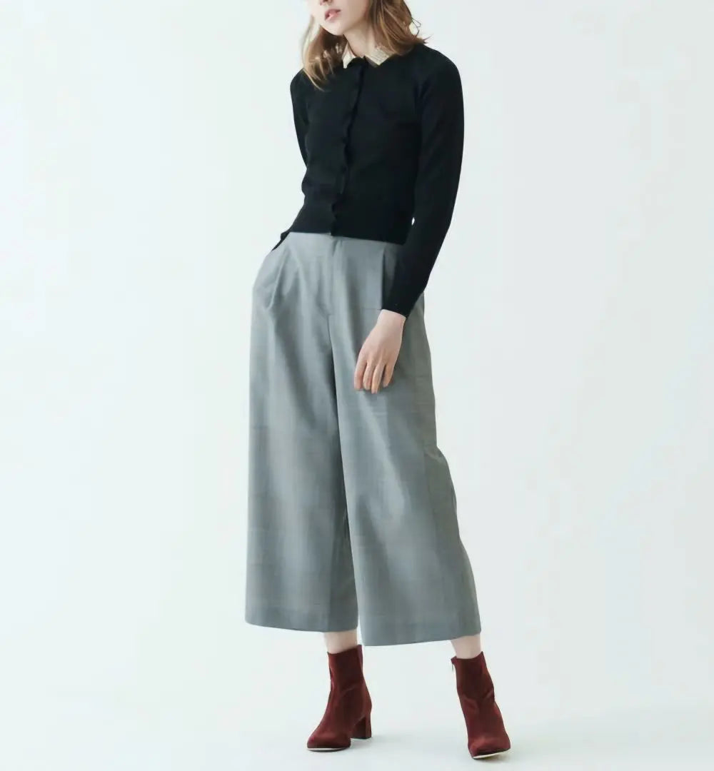 ☆BALLSEY Polyester Wool Calze Wide Cropped Pants 32 Check