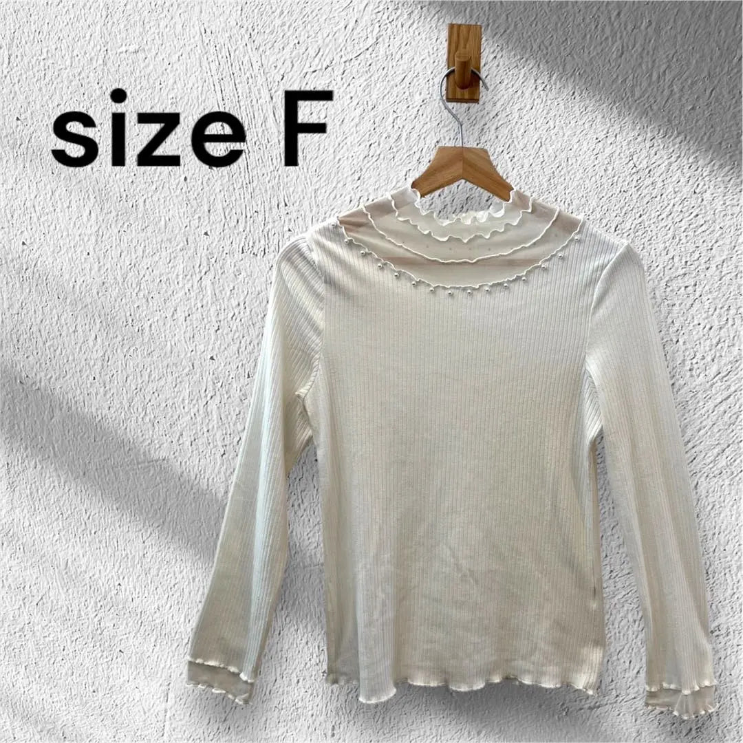 Women's Knit, Ruffle neck, Frilled sleeves, White, Long sleeves, Decoration, F | レディース　ニット　フリルネック フリル袖　ホワイト 長袖　装飾　F