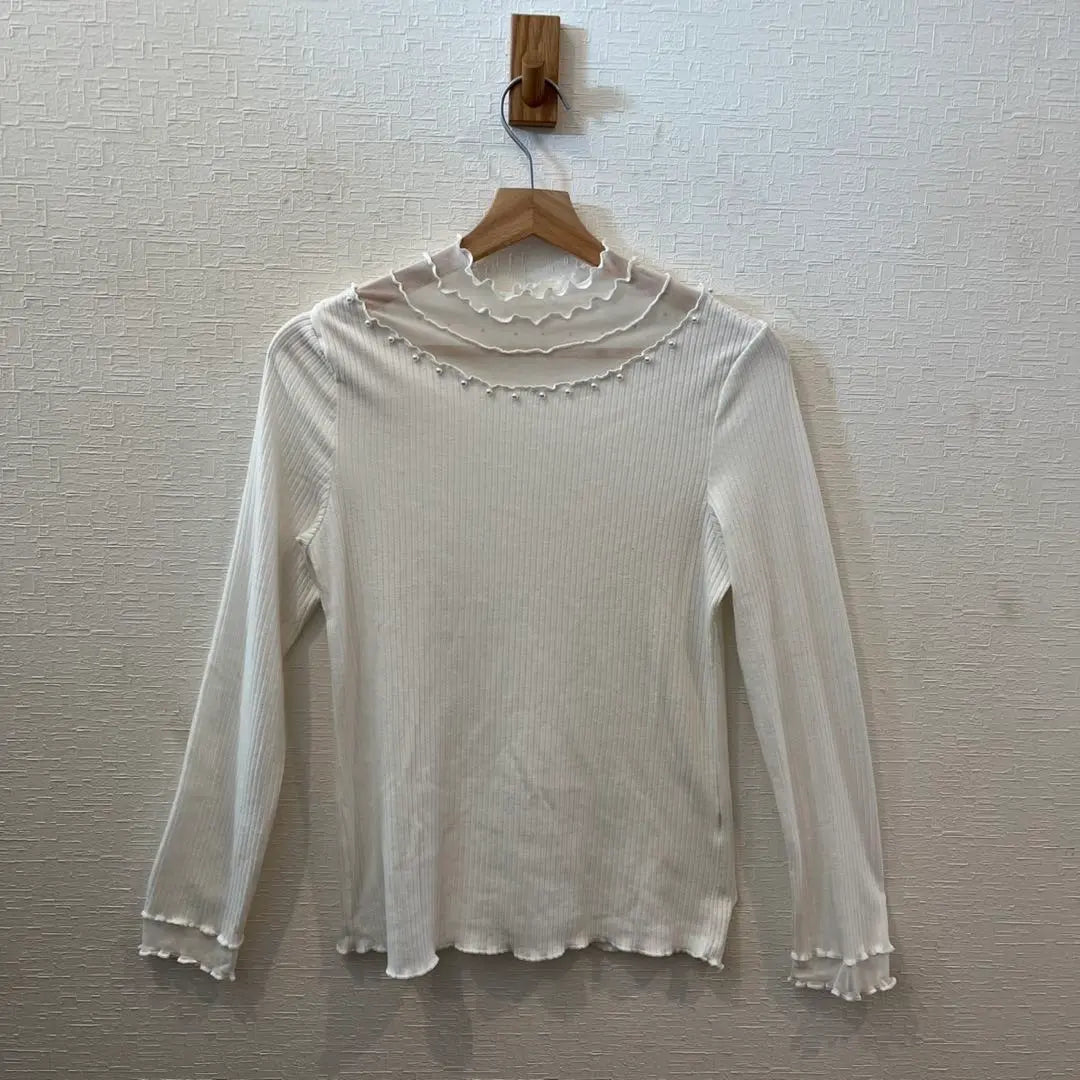 Women's Knit, Ruffle neck, Frilled sleeves, White, Long sleeves, Decoration, F | レディース　ニット　フリルネック フリル袖　ホワイト 長袖　装飾　F