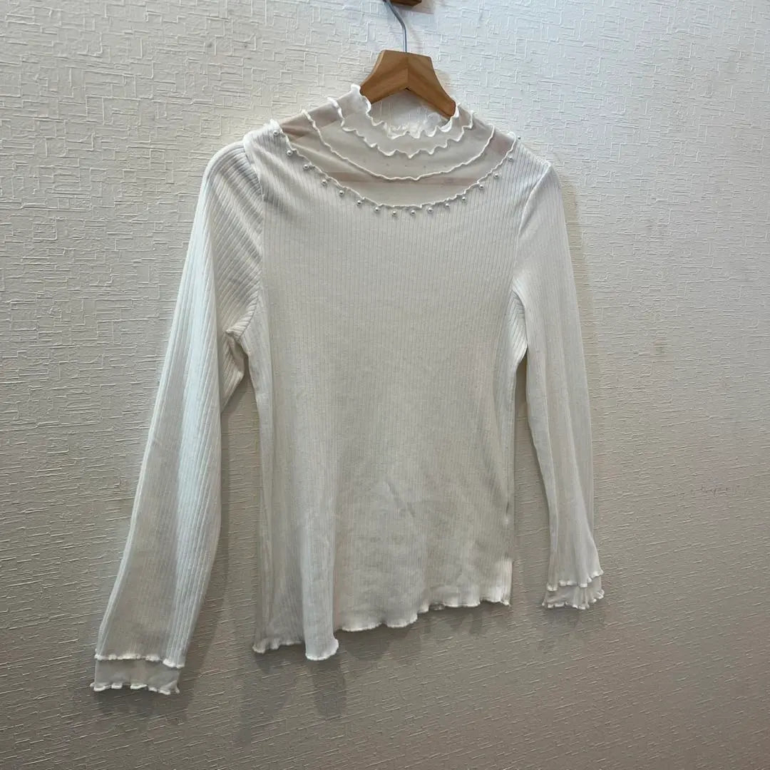 Women's Knit, Ruffle neck, Frilled sleeves, White, Long sleeves, Decoration, F | レディース　ニット　フリルネック フリル袖　ホワイト 長袖　装飾　F