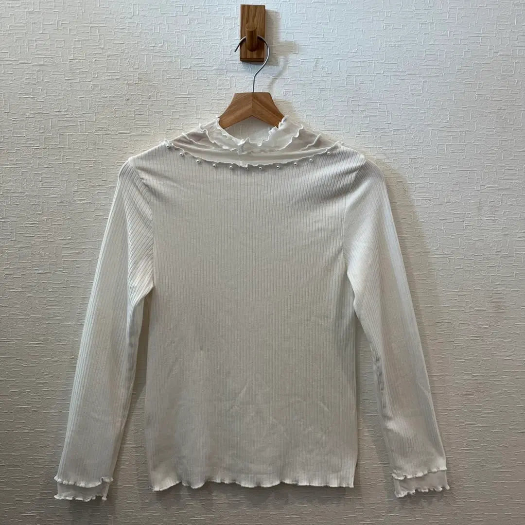 Women's Knit, Ruffle neck, Frilled sleeves, White, Long sleeves, Decoration, F | レディース　ニット　フリルネック フリル袖　ホワイト 長袖　装飾　F