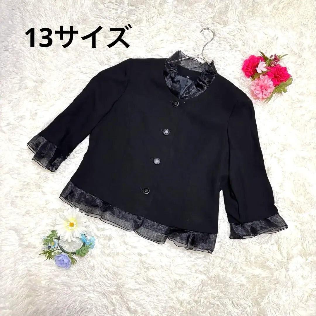 146 Black tailored jacket with ruffles, size 13, women's, elegant design