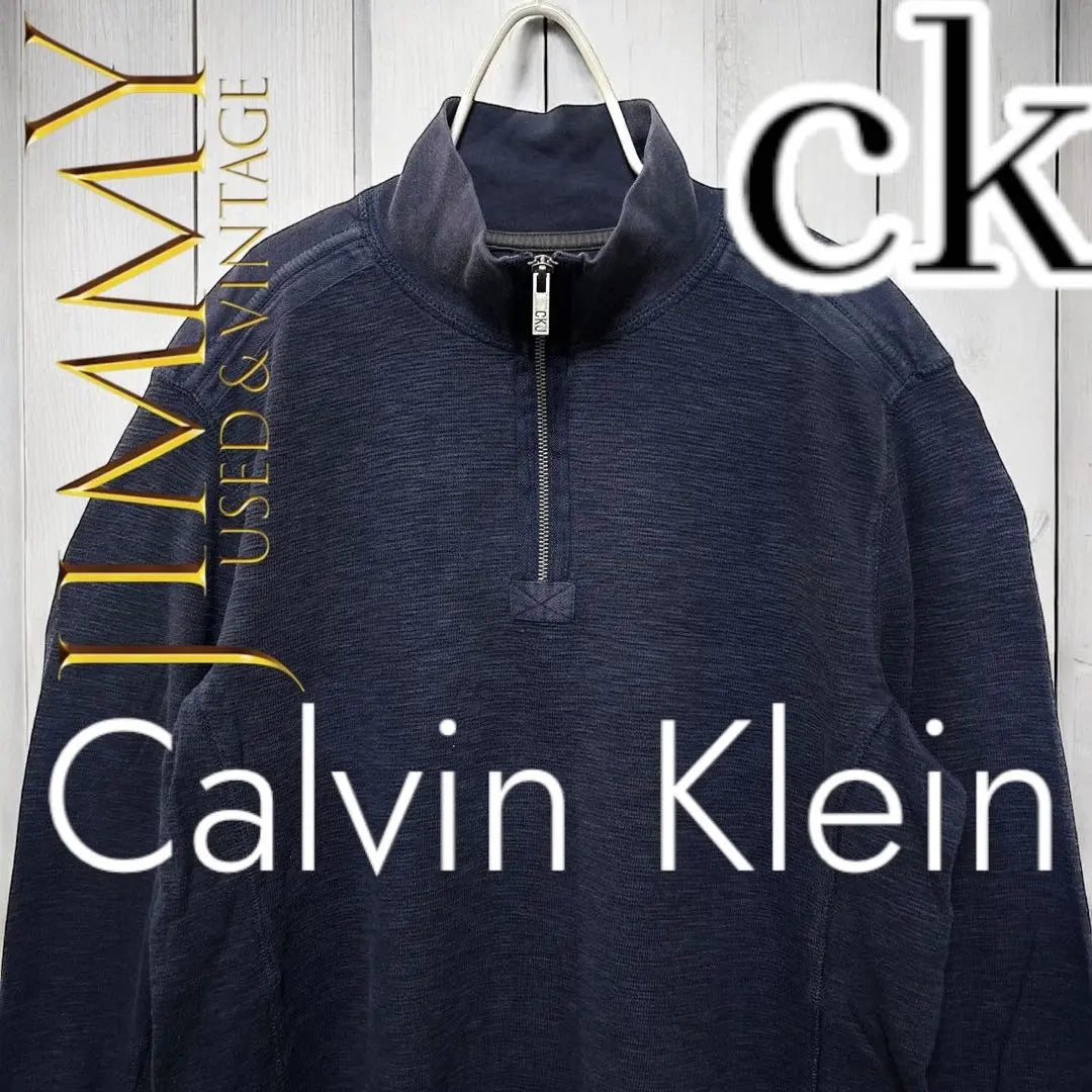 Men's Navy L Calvin Klein Half Zip Elbow Patch Switch