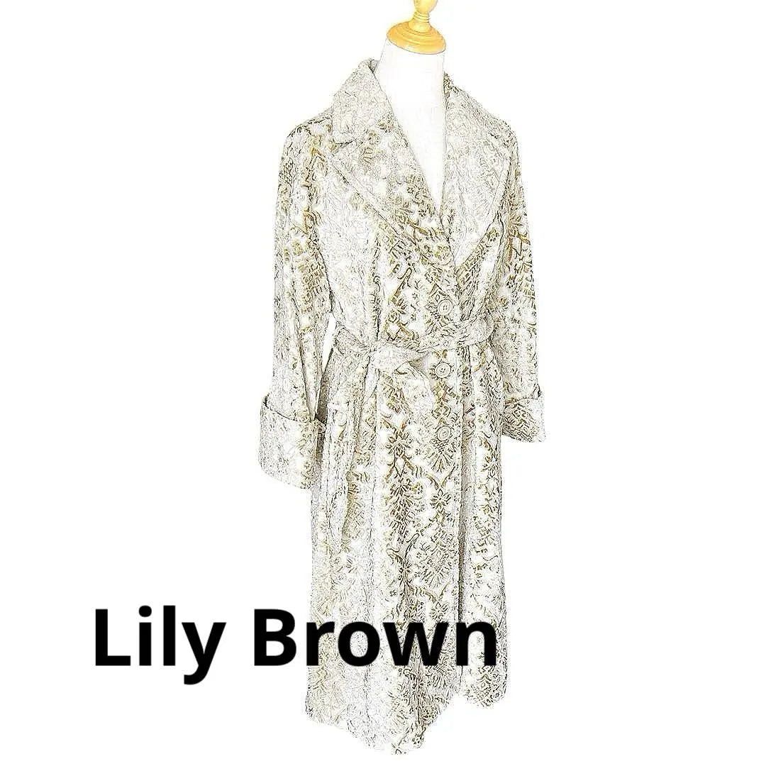 Lily Brown Long Coat Size F Gold Velour Floral Gown