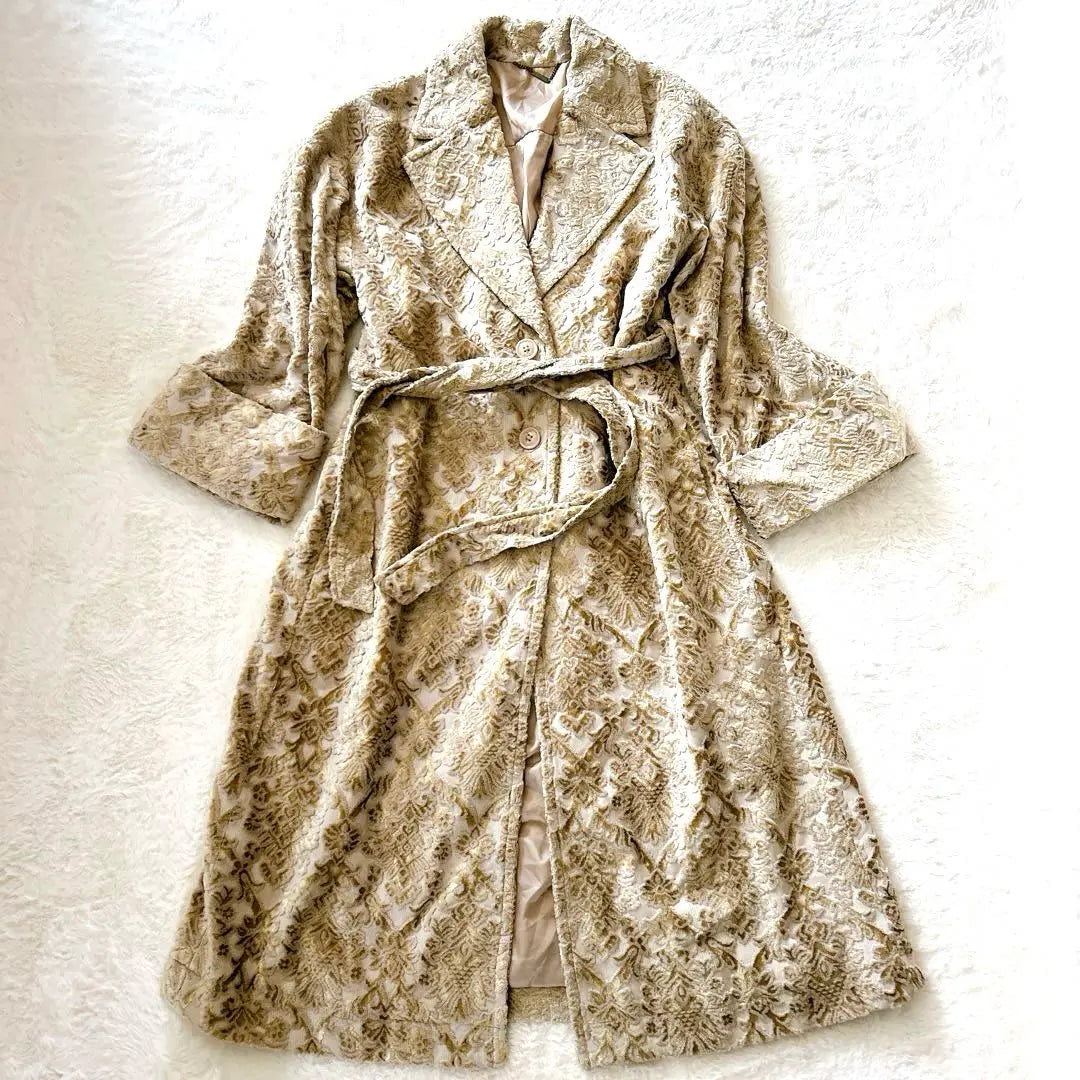 Lily Brown Long Coat Size F Gold Velour Floral Gown