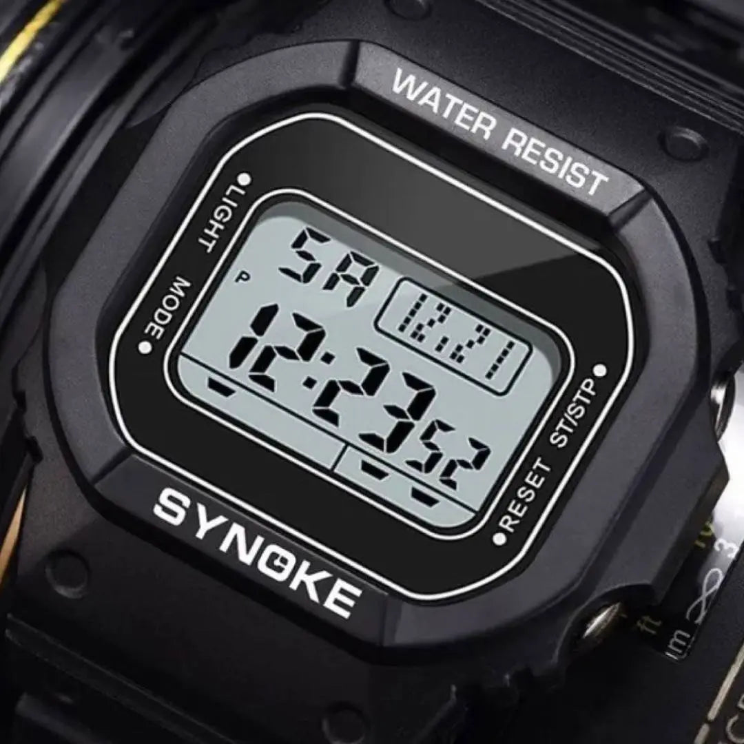 New SYNOKE Sport Digital Waterproof Square Watch Men's Watch Black 3