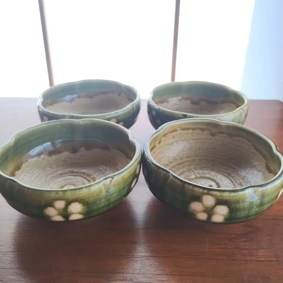 Unused Oribe ware ware small bowl set of 4 pieces set Miyama pottery Umebun Cuisine | 未使用　織部焼　小鉢　4個セット　美山陶房　梅文　割烹食器