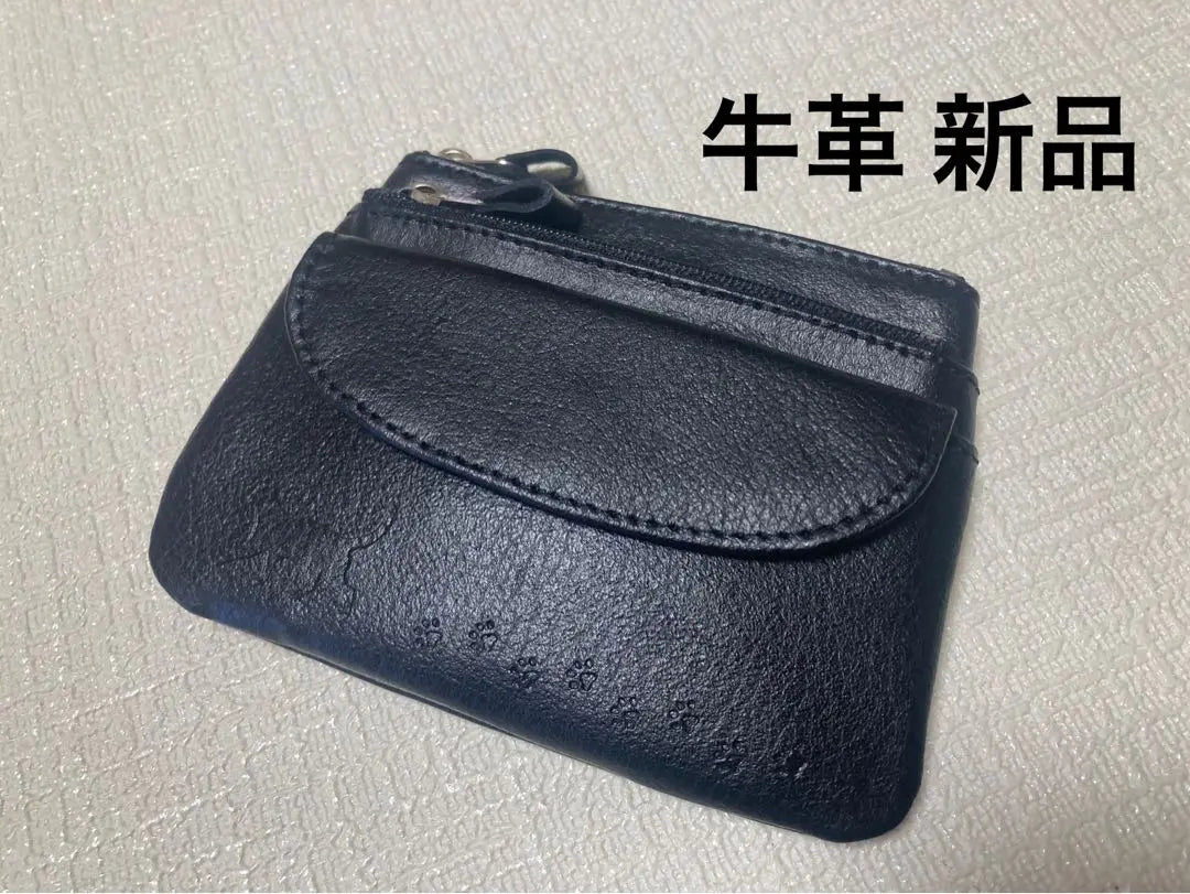 [New] Large size ☆ Cowhide, coin purse, coin case, mini wallet, black