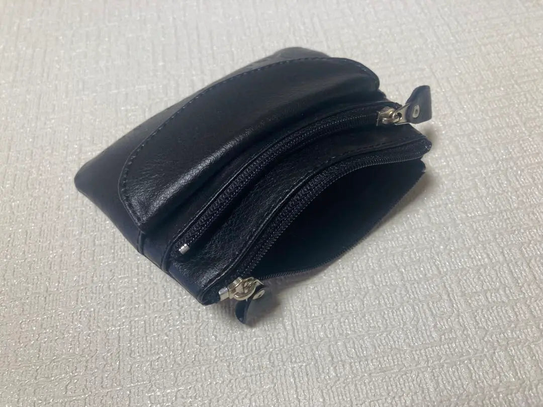 [New] Large size ☆ Cowhide, coin purse, coin case, mini wallet, black