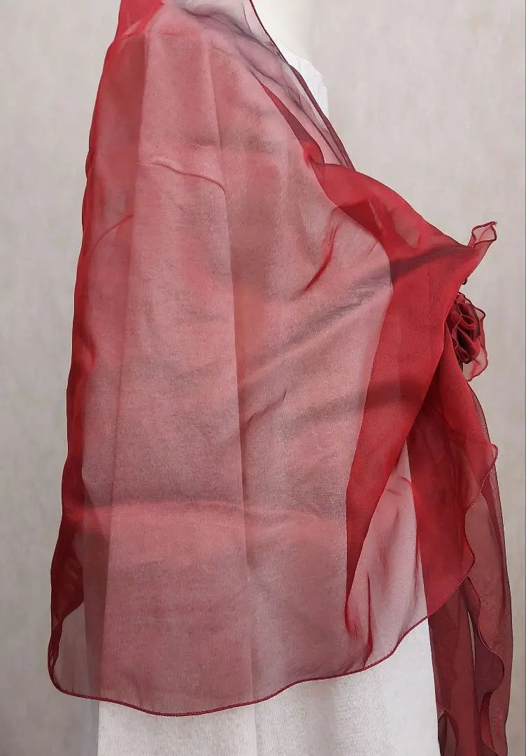 Red chiffon shawl with ribbon