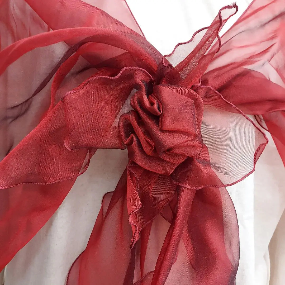 Red chiffon shawl with ribbon