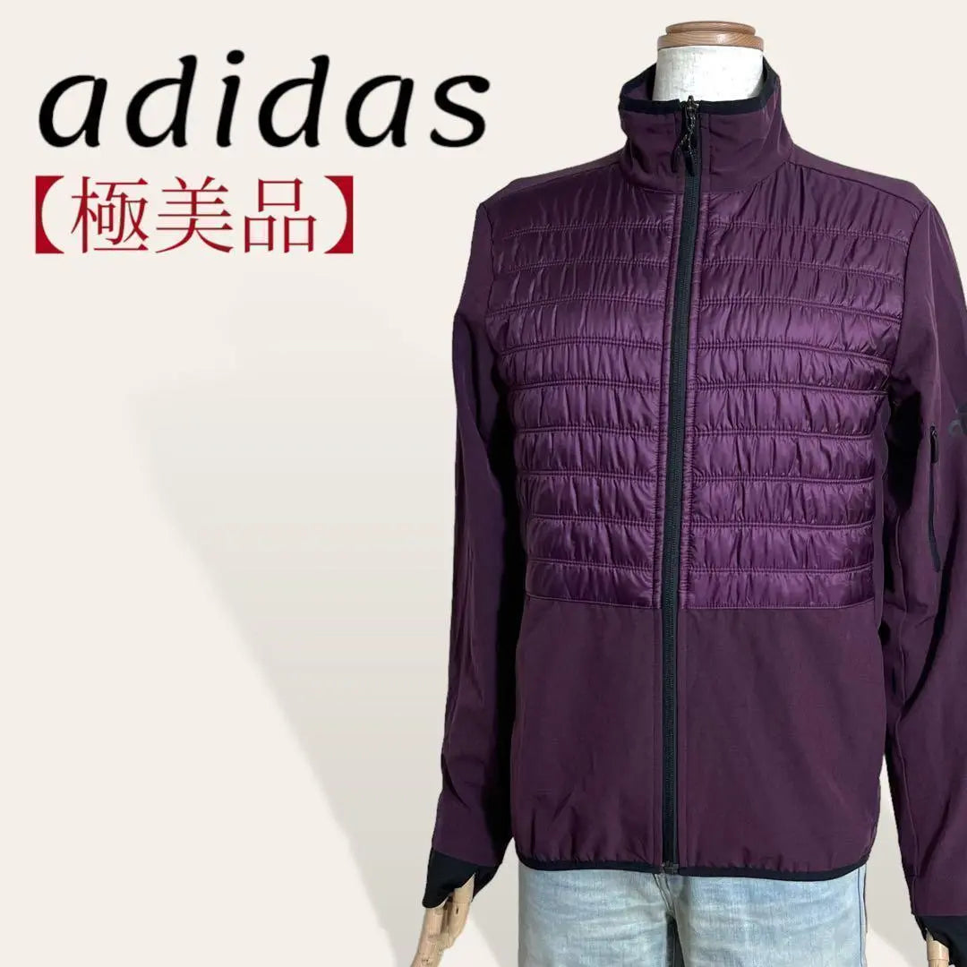 ❤️Extremely beautiful adidas purple black logo print material full zip jacket S | ❤️極美品 アディダス パープル 黒 ロゴプリント異素材フルジップジャケット S