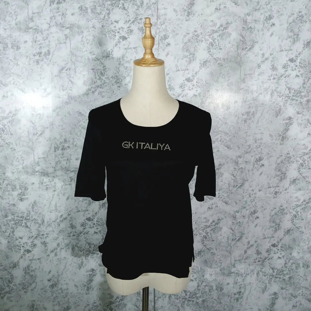 Productos hermosos ✨Itariya Itariya Tops Span Call camiseta negra [11] | 美品✨イタリヤ 伊太利屋 トップス スパンコール Tシャツ 黒 【11】