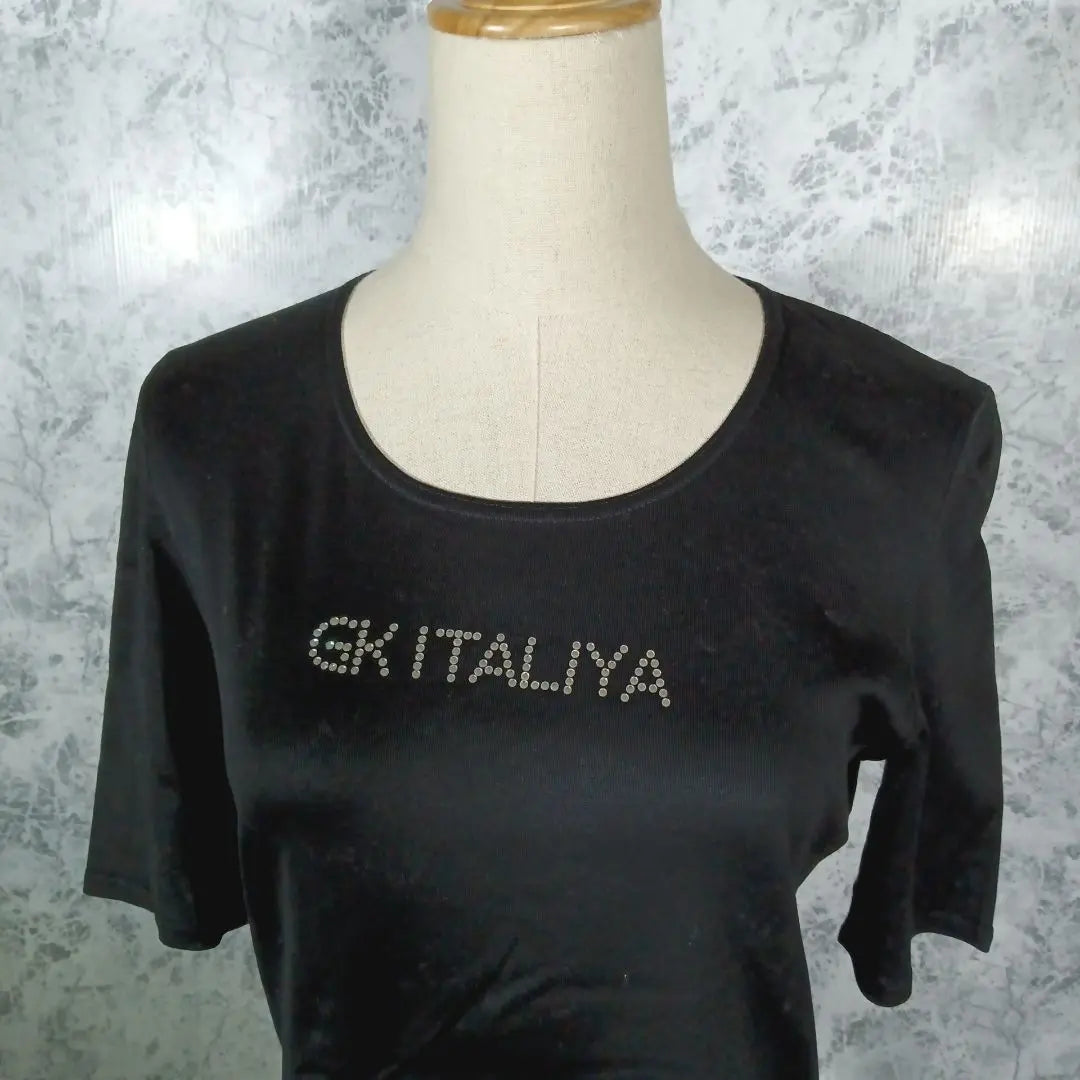 Productos hermosos ✨Itariya Itariya Tops Span Call camiseta negra [11] | 美品✨イタリヤ 伊太利屋 トップス スパンコール Tシャツ 黒 【11】