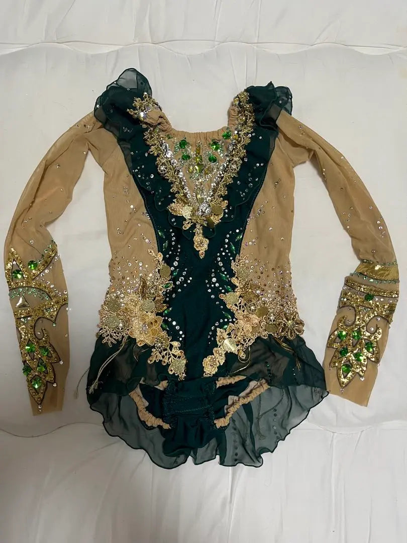 Rhythmic Gymnastics Leotard for competition, deep green, long sleeves