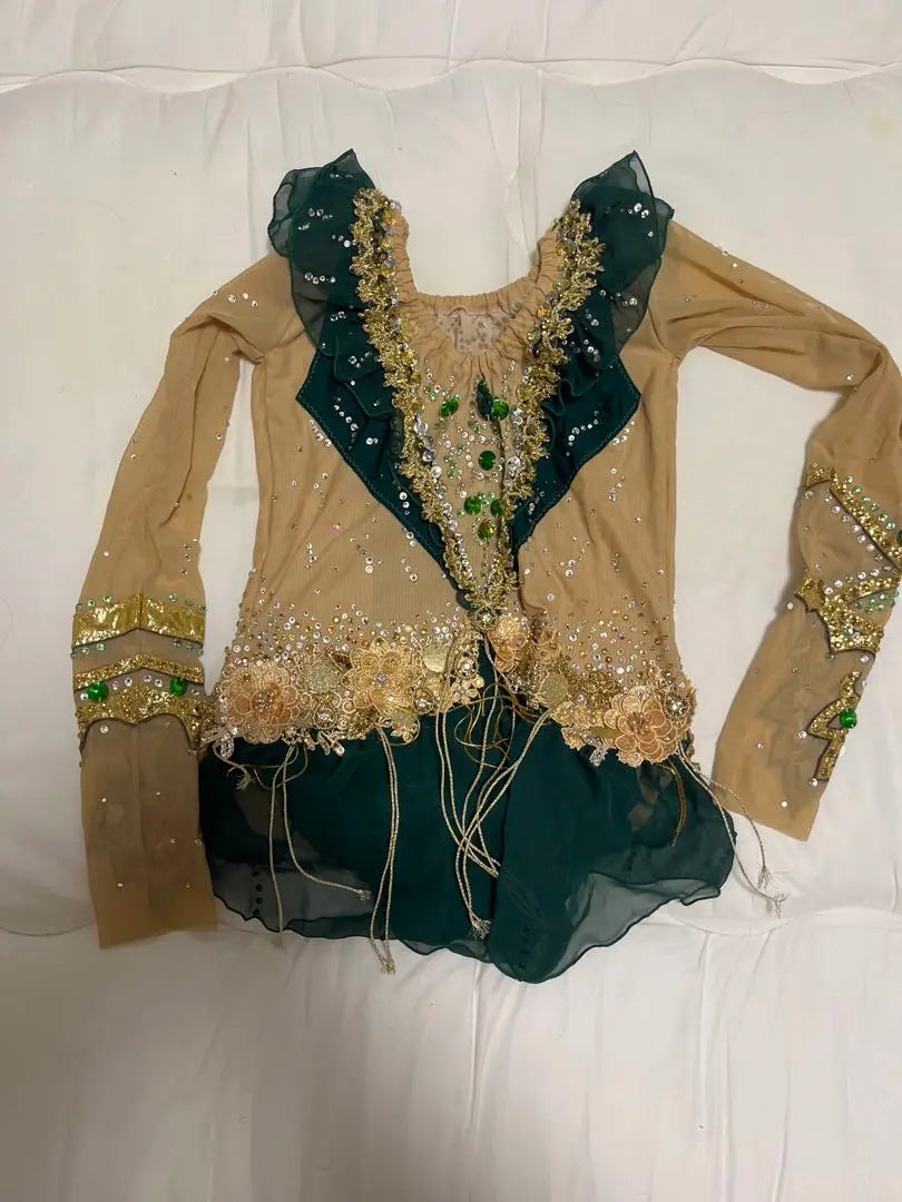 Rhythmic Gymnastics Leotard for competition, deep green, long sleeves