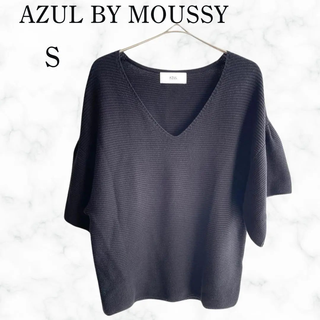 Azur by Moussy Women's V-neck Short-sleeved Knit Layered Black S