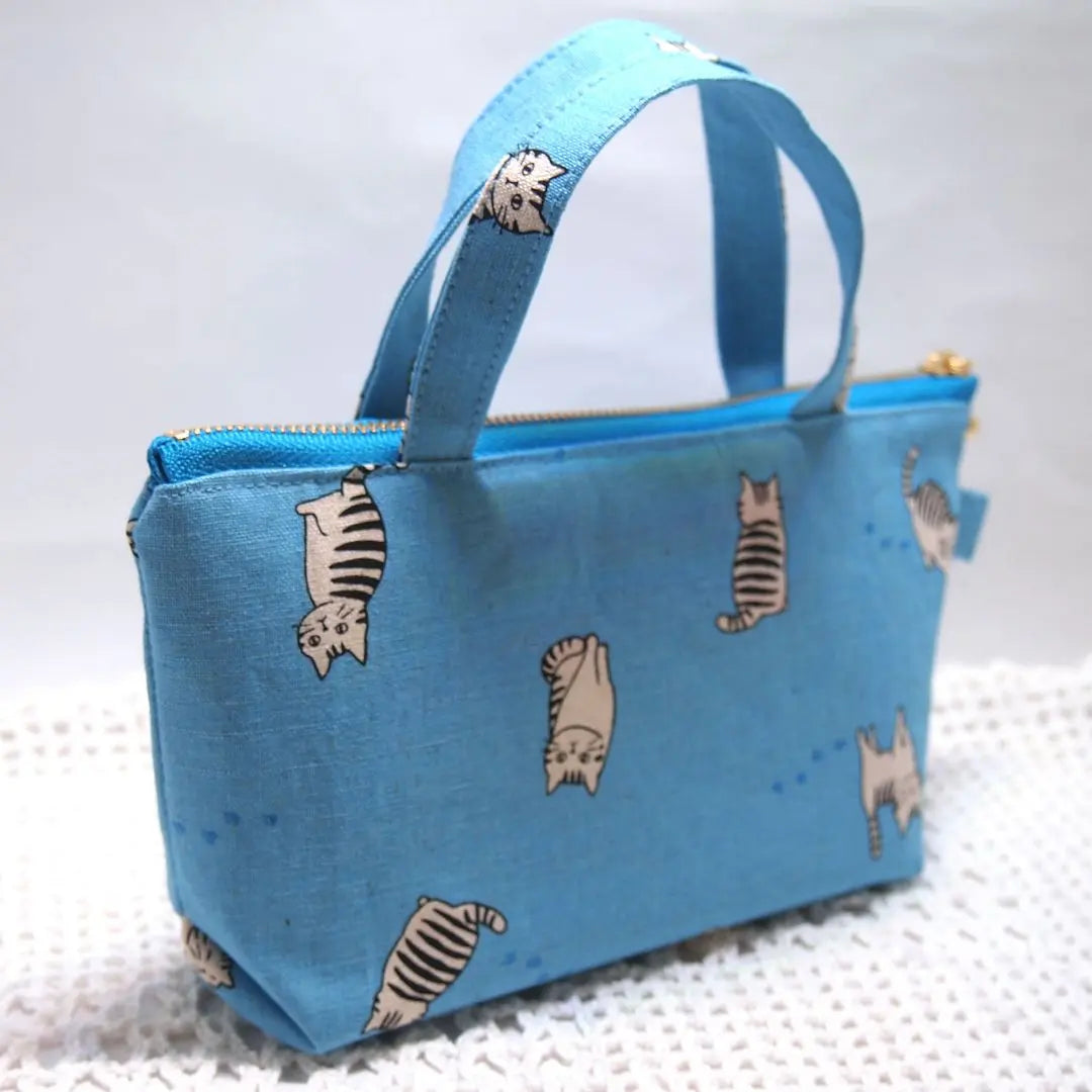 389 Handmade pouches and pen cases Tabby cat/Pheasant cat pattern Blue