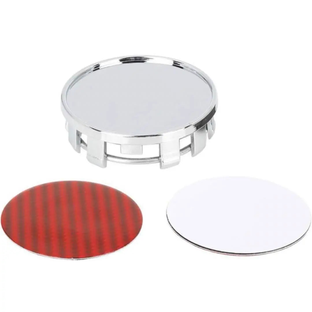 4pcs Wheel Tire Center Hub Cap Carbon Fiber Pattern Red Silver