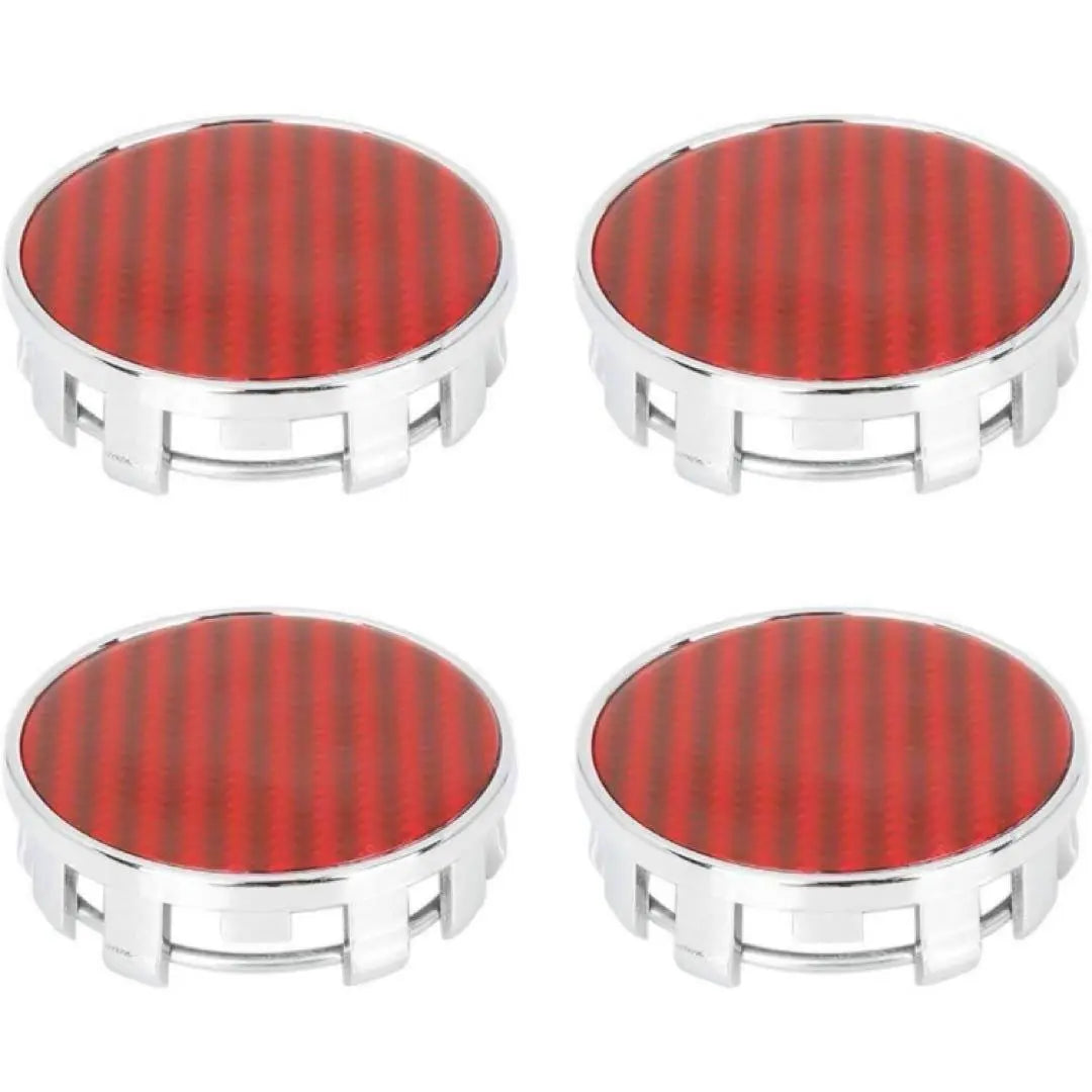 4pcs Wheel Tire Center Hub Cap Carbon Fiber Pattern Red Silver