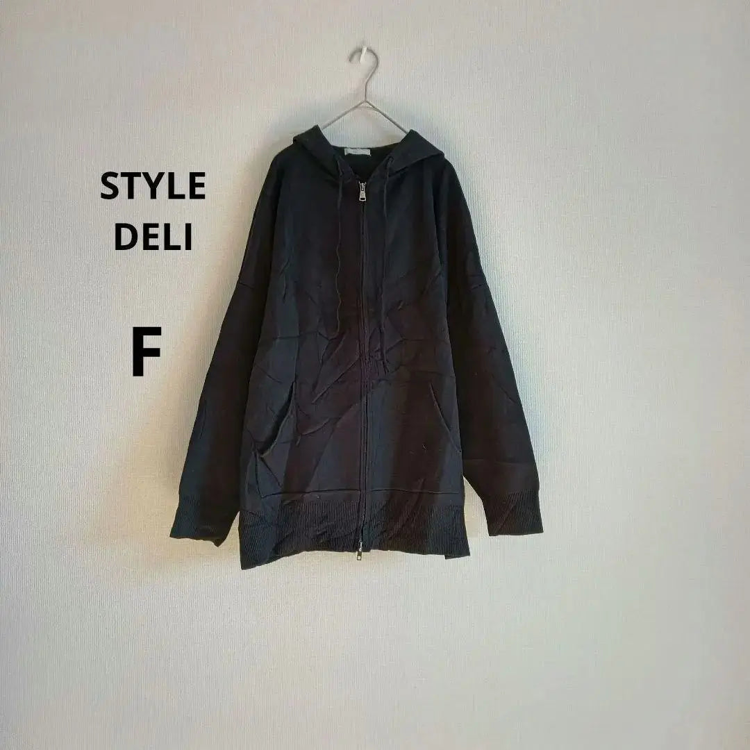 ★ Style Deli Knit Hoodie [F] Black Plain Zip Up Autumn/Winter Hood