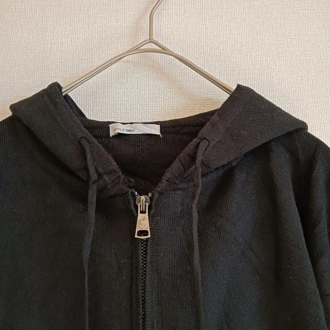 ★ Style Deli Knit Hoodie [F] Black Plain Zip Up Autumn/Winter Hood