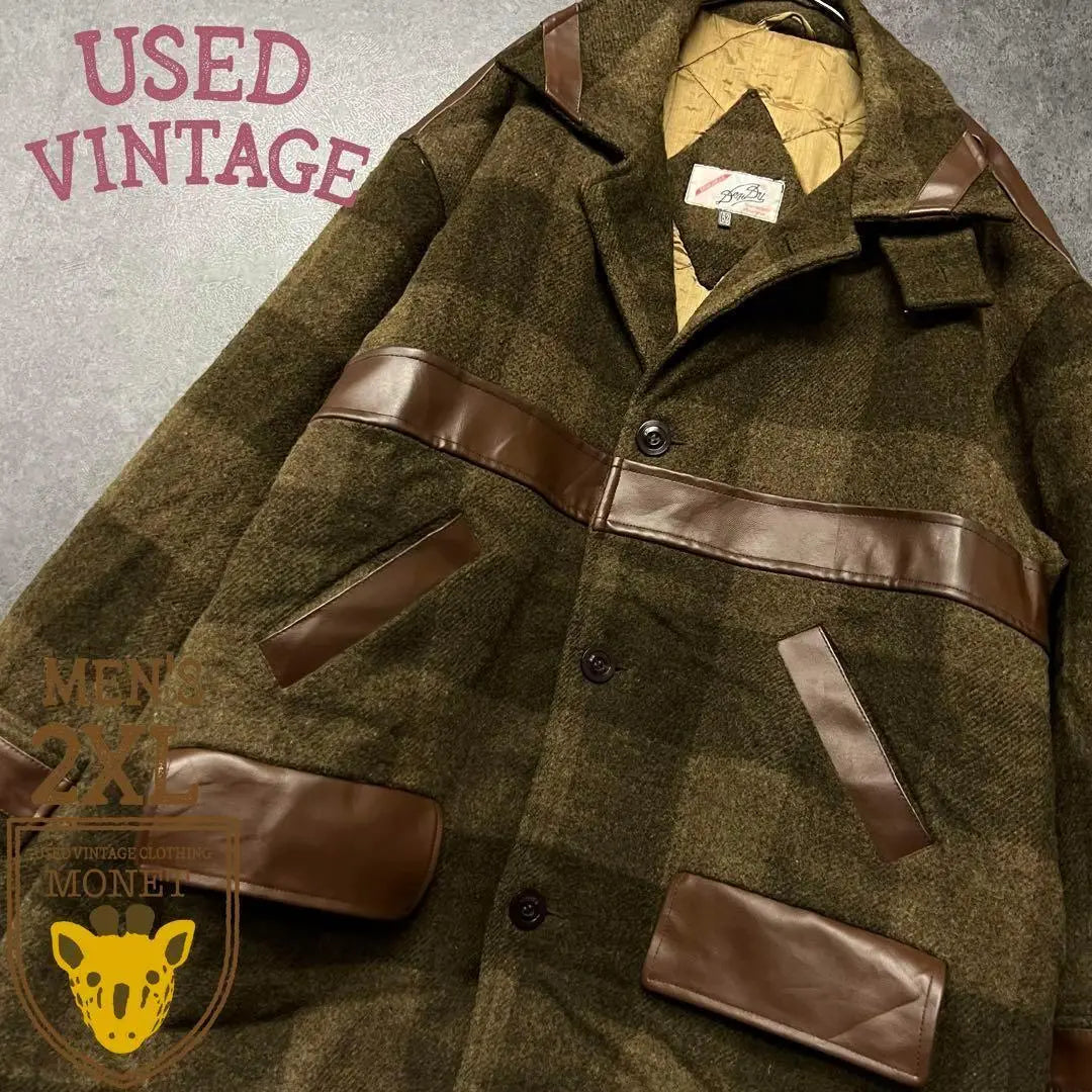 Fabricado en Bulgaria ☆ Vintage europeo ☆ Vintage [Chaqueta de lana de cuero] Hombre 2XL