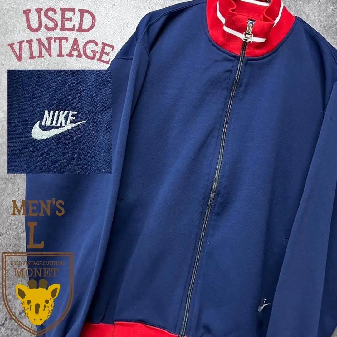 Chaqueta deportiva vintage de jersey con el logotipo de Nike bordado, fabricada en Japón en los años 80, talla L para hombre