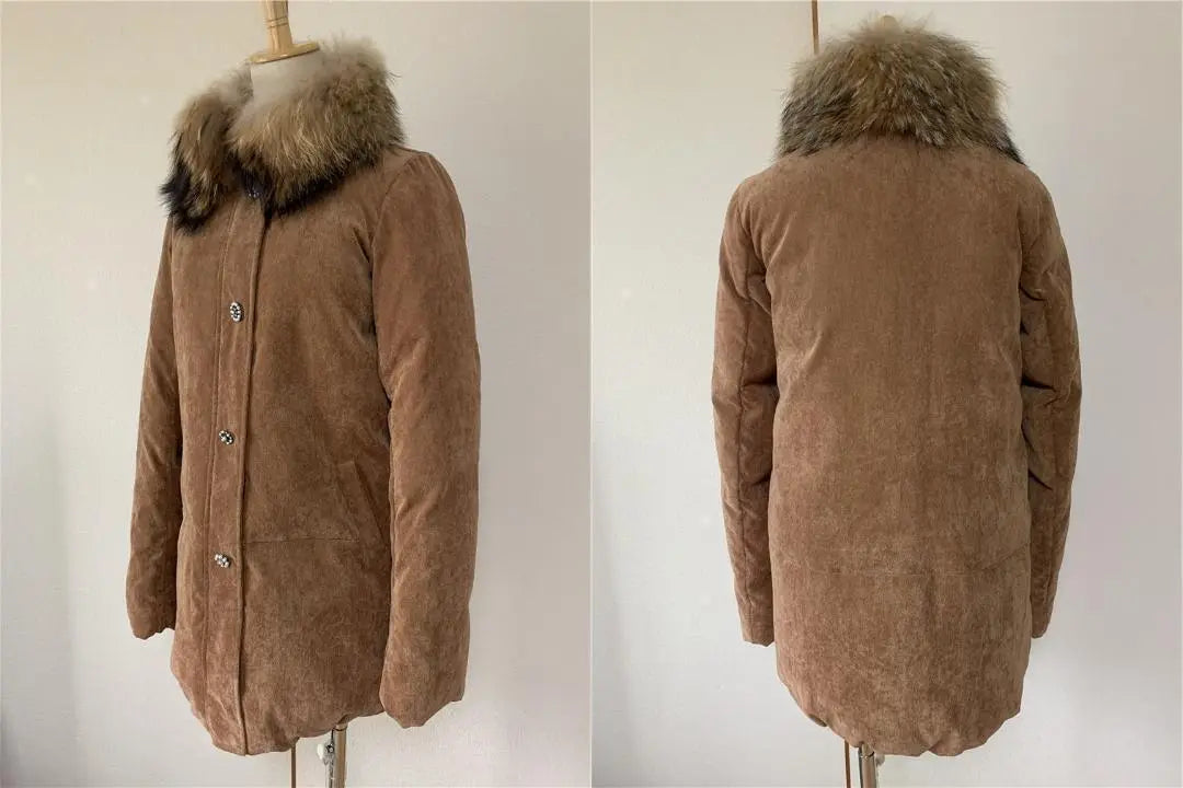 Beautiful condition Ungrid☆Fur Long Down Jacket☆Women Corduroy Outerwear S | 美品 アングリッド☆ファー ロングダウンジャケット☆女性 コーデュロイアウターS