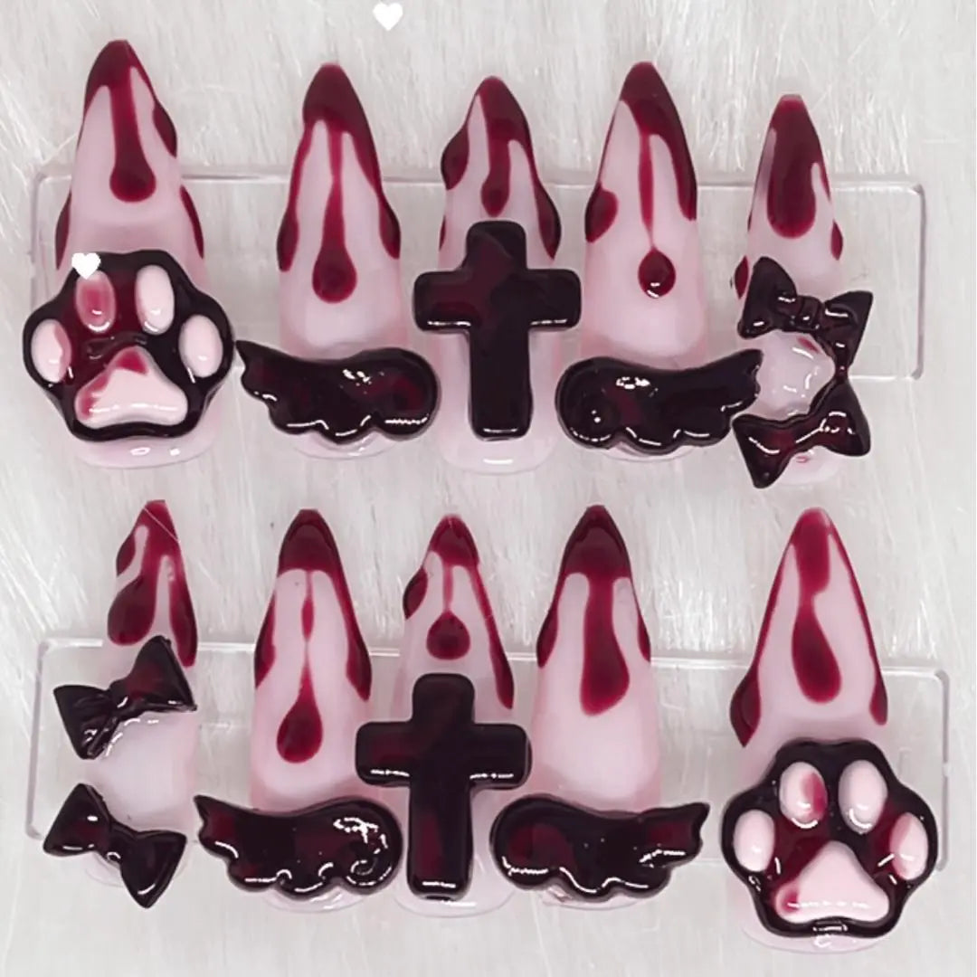 Nail Tip Landmine Mass Produced Chrome Hearts Vivian Blood Ribbon Cross Paw Pink Black Red