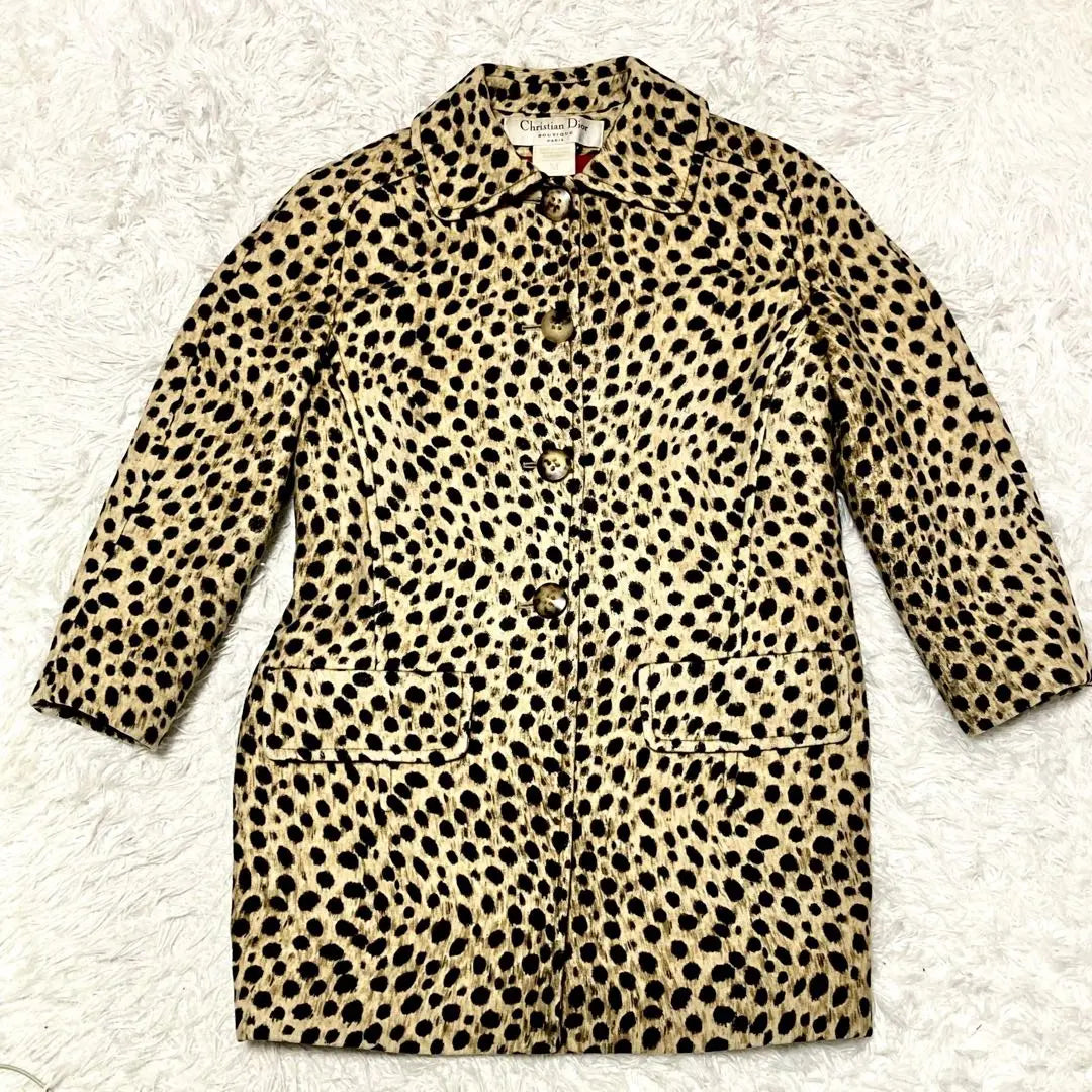 [Extreme Beauty] Christian Dior Wool Coat Leopard Leopard pattern M lining silk | 【極美品】クリスチャンディオール　ウールコート　レオパード　豹柄　M 裏地シルク