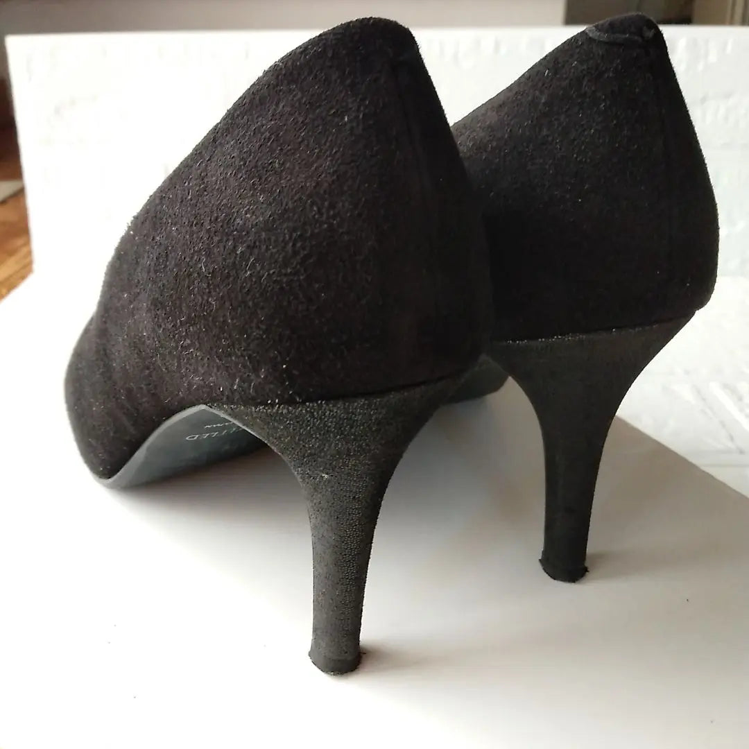 ❤Zapatos de tacón alto de 23,5 cm de piel auténtica de ante negro SIN TÍTULO