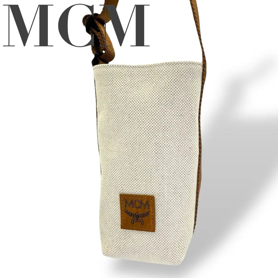 ✅Unused grade✅ MCM Drink Holder Canvas White Brown | ✅未使用級✅　MCM エムシーエム　ドリンクホルダー　キャンバス　白　茶