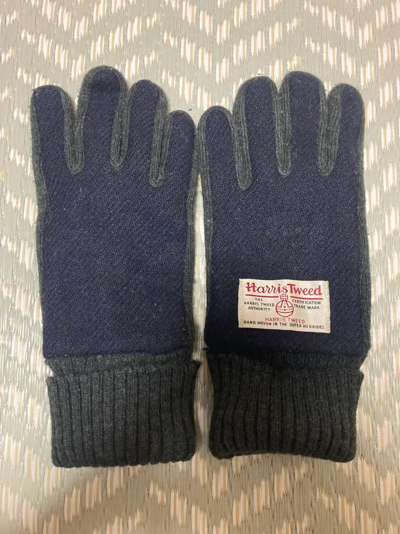 Harris Tweed Wool Gloves Navy 54