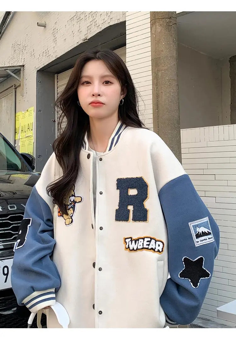 New Women's Stadium Jacket Outerwear Oversized [19]