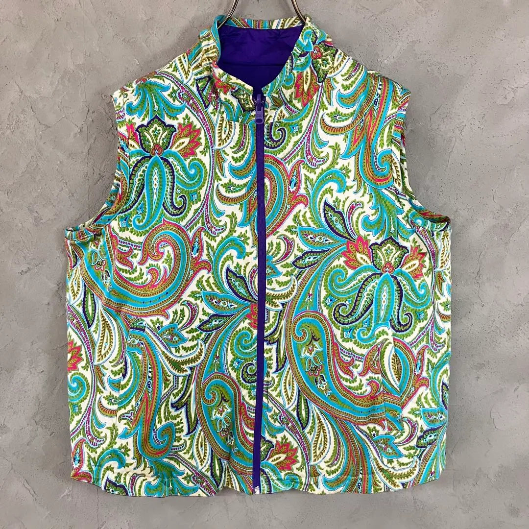 Vintage Vest Reversible Paisley Pattern Full Zip Filling VT2